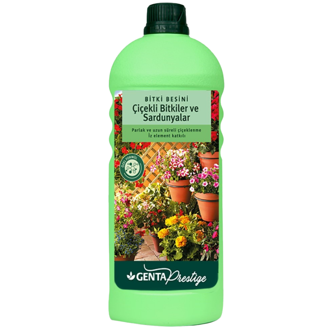 GENTA Prestige Çiçekli Bitkiler ve Sardunyalar Sıvı Bitki Besini 1000 ml – Uzun Süreli Çiçeklenme & İz Element Formül