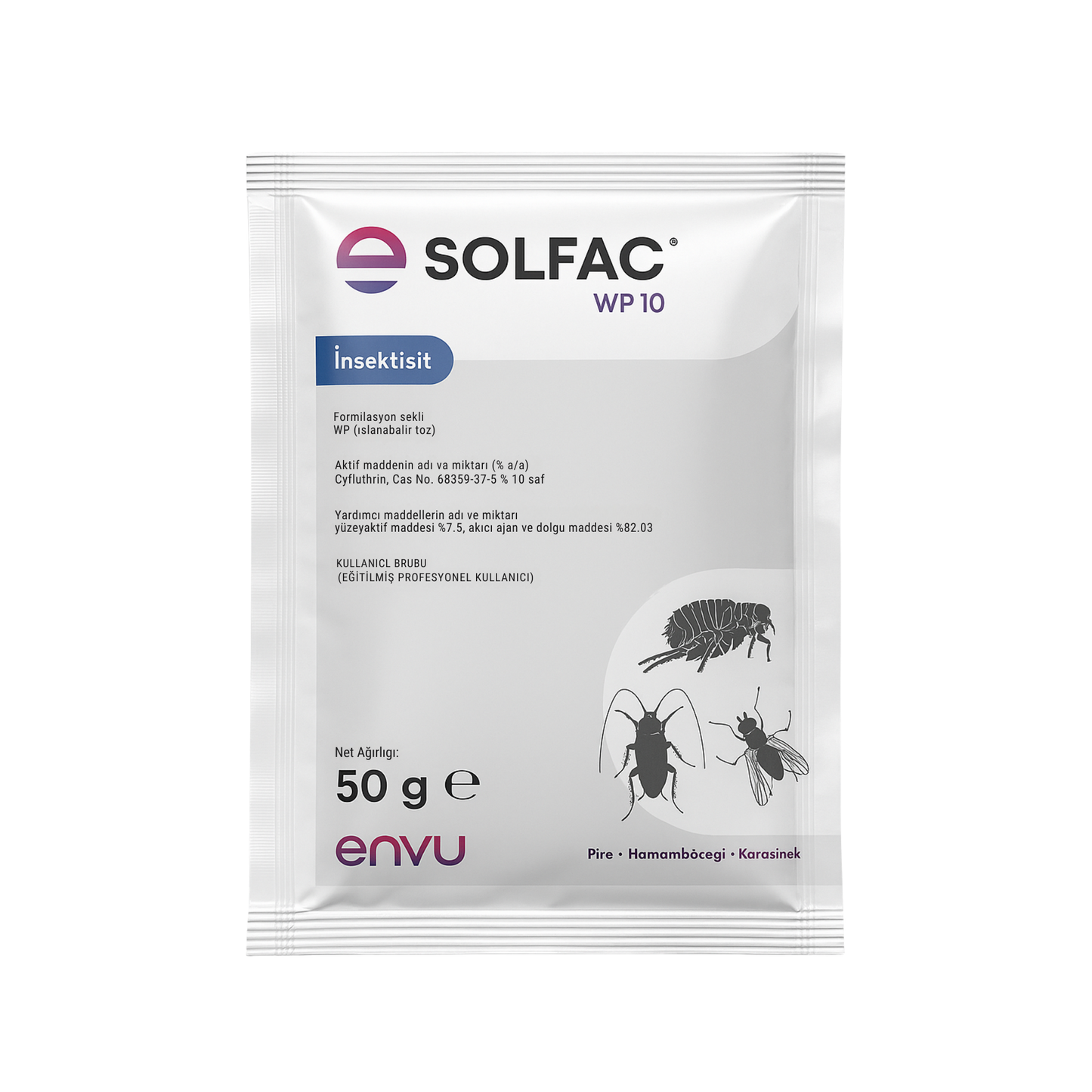Envu Solfac WP 10 50 g Islanabilir Toz - Pire, Karasinek, Hamamböceği İçin Etkili Haşere İlacı