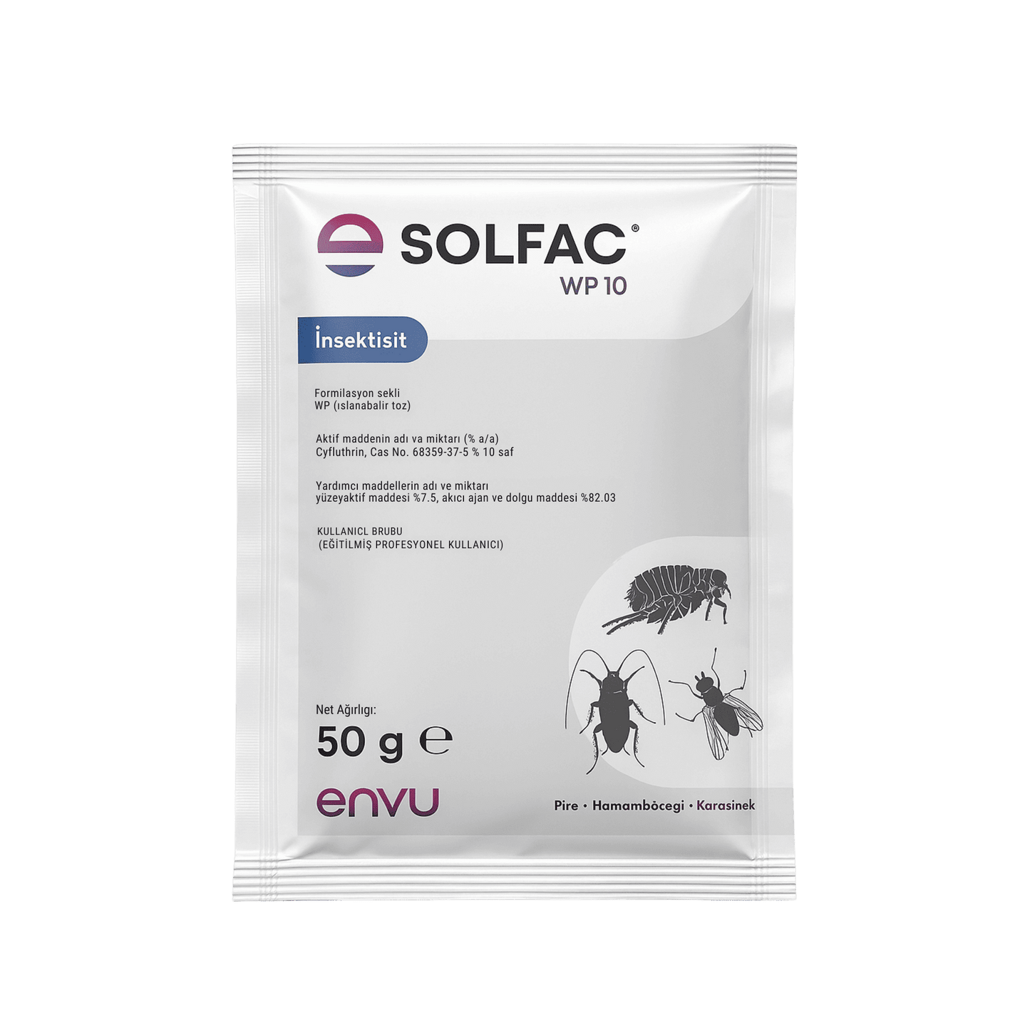 Envu Solfac WP 10 50 g Islanabilir Toz - Pire, Karasinek, Hamamböceği İçin Etkili Haşere İlacı - haşere kontrol ürünü görseli