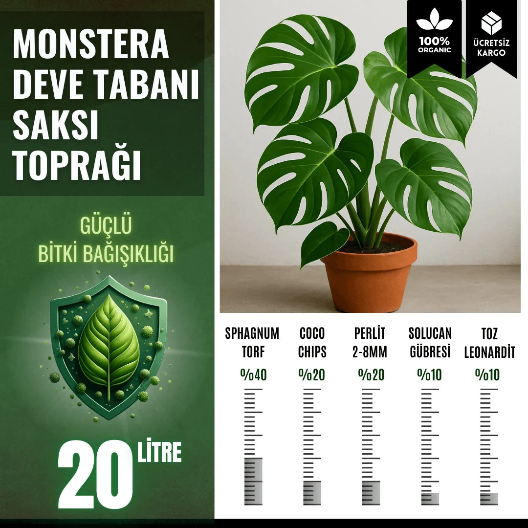 Monstera (Deve Tabanı) Özel Toprak Karışımı – 20 Litre - paketli toprak karışımı görseli