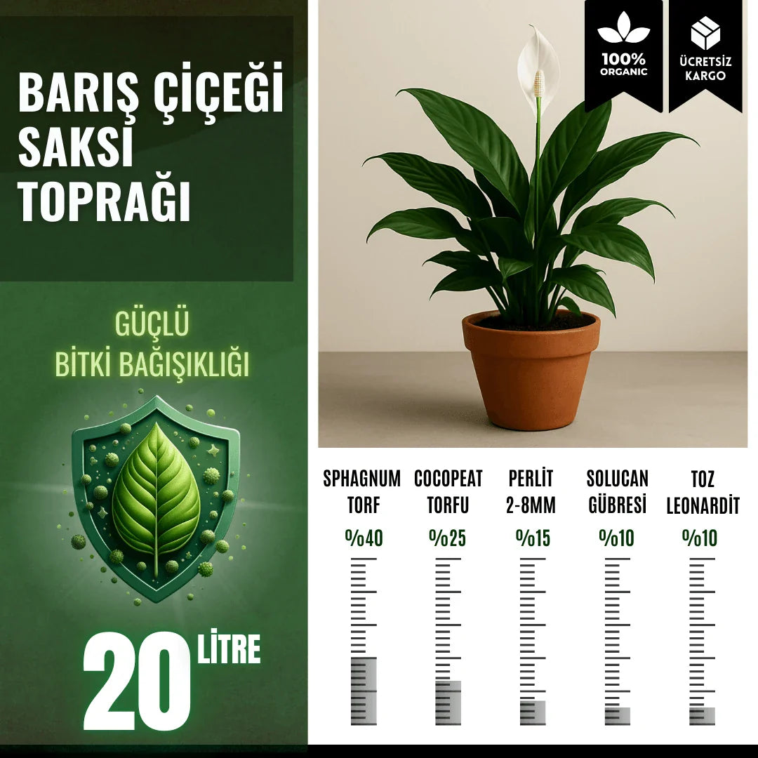 Barış Çiçeği (Spathiphyllum) İçin Özel Toprak Karışımı – 20 Litre - paketli toprak karışımı görseli