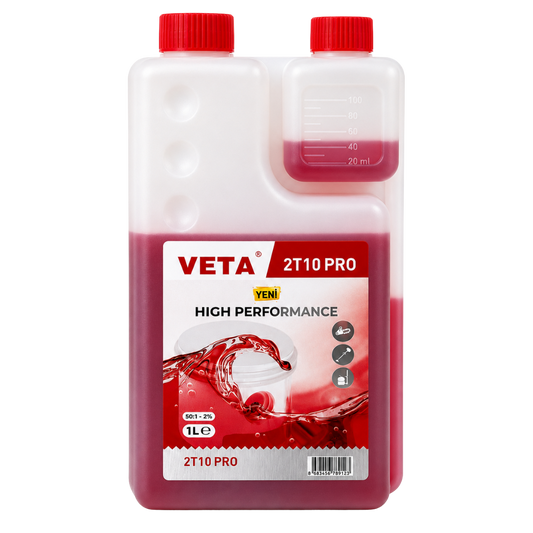 VETA 2T10 Pro 2 Zamanlı Motor Yağı Ölçekli 1 Lt - ürünün ambalaj ve kullanım görünümü
