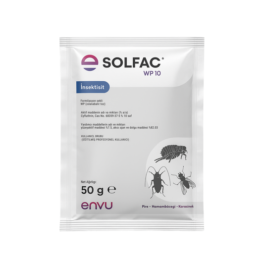 Envu Solfac WP 10 50 g Islanabilir Toz - Pire, Karasinek, Hamamböceği İçin Etkili Haşere İlacı