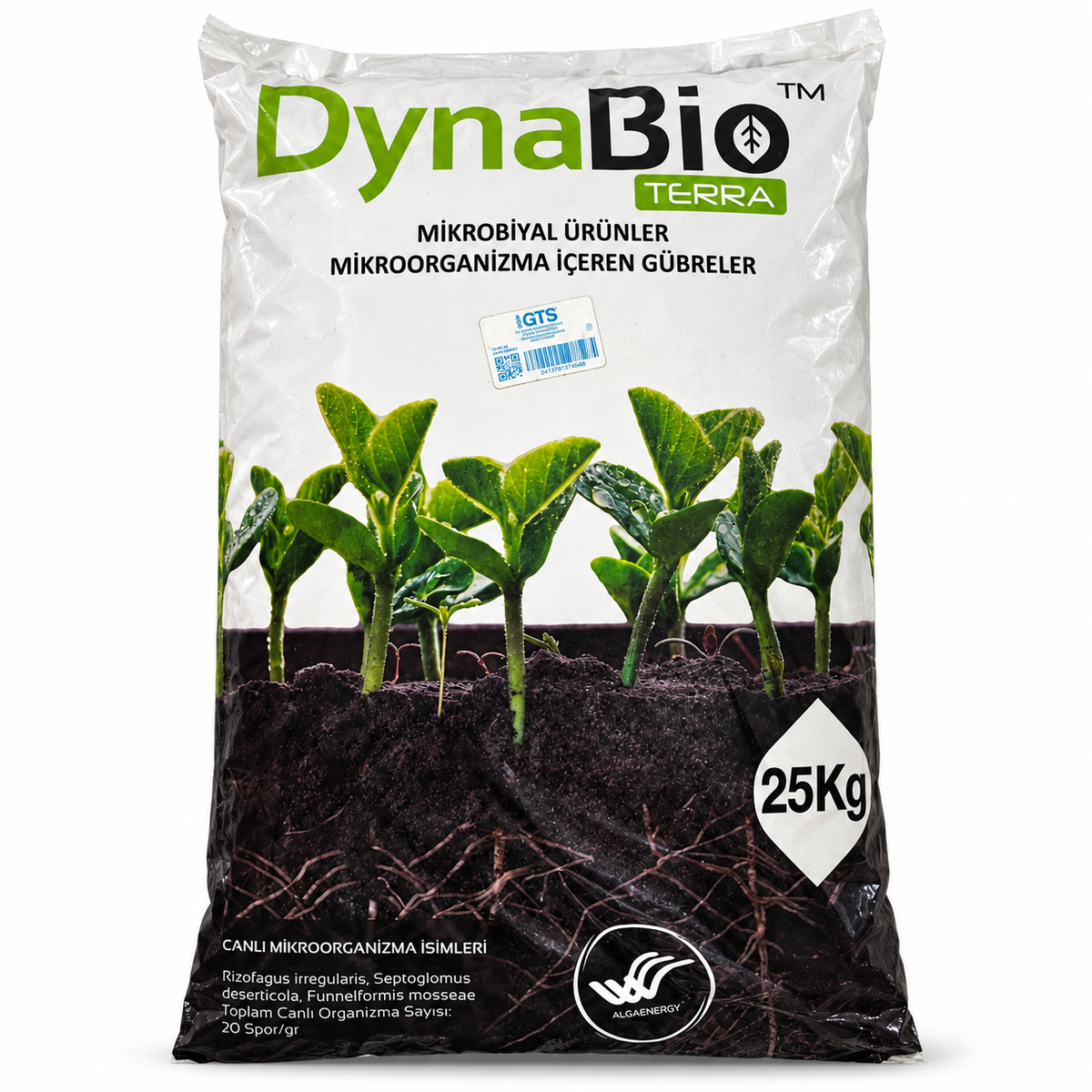 AlgaEnergy DynaBio Terra 25 kg granül mikrobiyal taban gübresi ambalajı