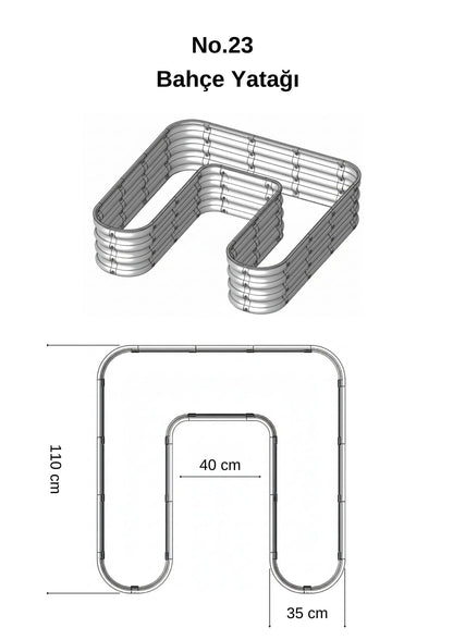Şekilli bahçe yatağı No:23 bej – U formu 110x110x30 cm, bahçede sebze ekili kullanım