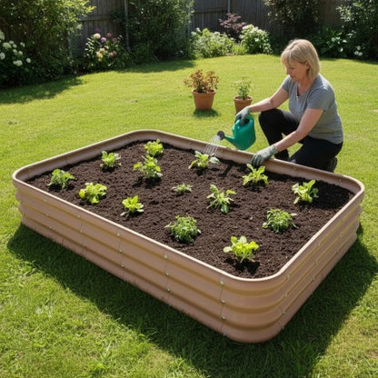 Modüler bahçe yatağı No:10 bej – 165x110x30 cm, serinin en büyüğü, bahçede kullanım