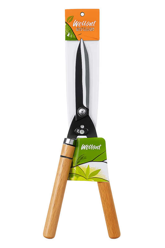 Welkut Ahşap Saplı Çit Budama Makası - Güçlü Kesim Bıçaklı Bahçe Makası