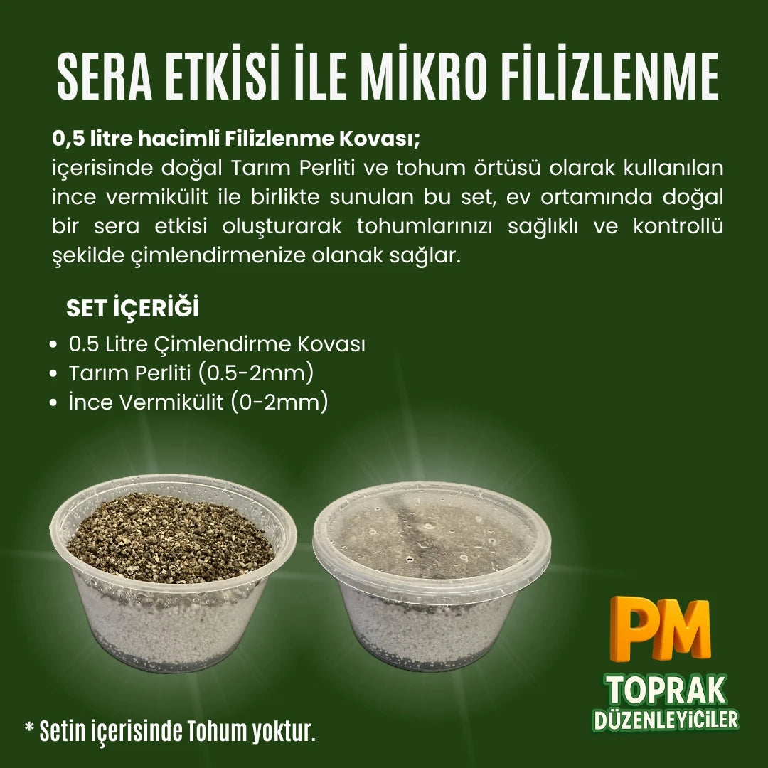 Mikro Yeşillik Büyütme Seti (Filizlenme Kovası) 0.5 Litre - ürünün ambalaj ve kullanım görünümü 2