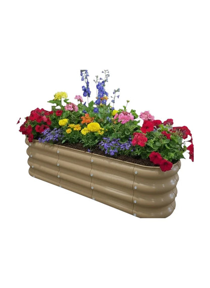 Bahçe yatağı çiçeklik No:3V2 bej – 140x35x30 cm, terasta çiçek ekili kullanım