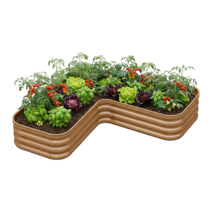 Şekilli bahçe yatağı No:20 bej – L formu 140x140x30 cm, bahçede sebze ekili kullanım