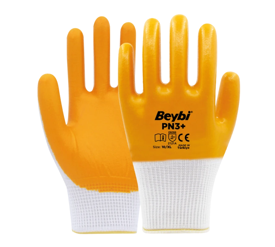 Beybi PN3 Polyester Örme Nitril İş Eldiveni – İnce, Hafif ve Dayanıklı Kavrama