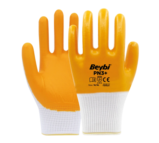 Beybi PN3 Polyester Örme Nitril İş Eldiveni – İnce, Hafif ve Dayanıklı Kavrama