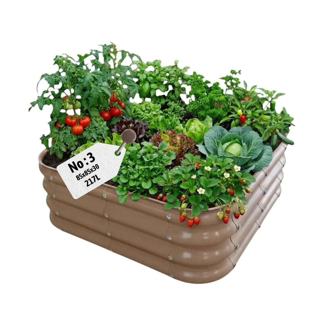 Modüler bahçe yatağı No:3 bej – 85x85x30 cm kare form, bahçede sebze ekili kullanım