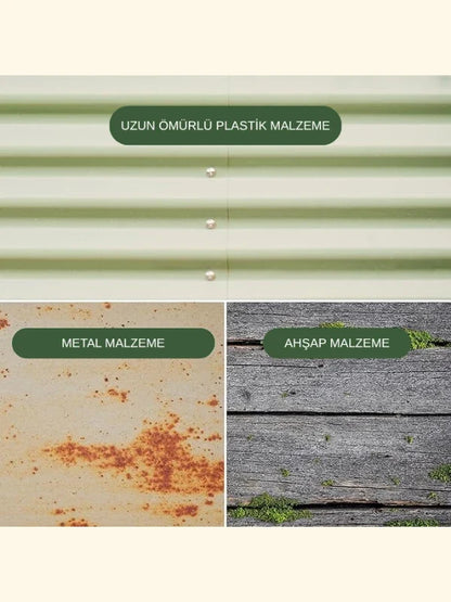Şekilli bahçe yatağı No:24 bej – U formu 165x140x30 cm, bahçede sebze ekili kullanım