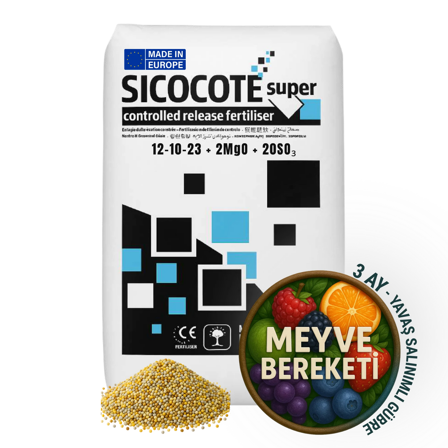 SICOCOTE Super CRF 12-10-23 + 2MgO + 20SO₃ | Kontrollü Salınımlı Granül Gübre | 25 KG | Made in EU