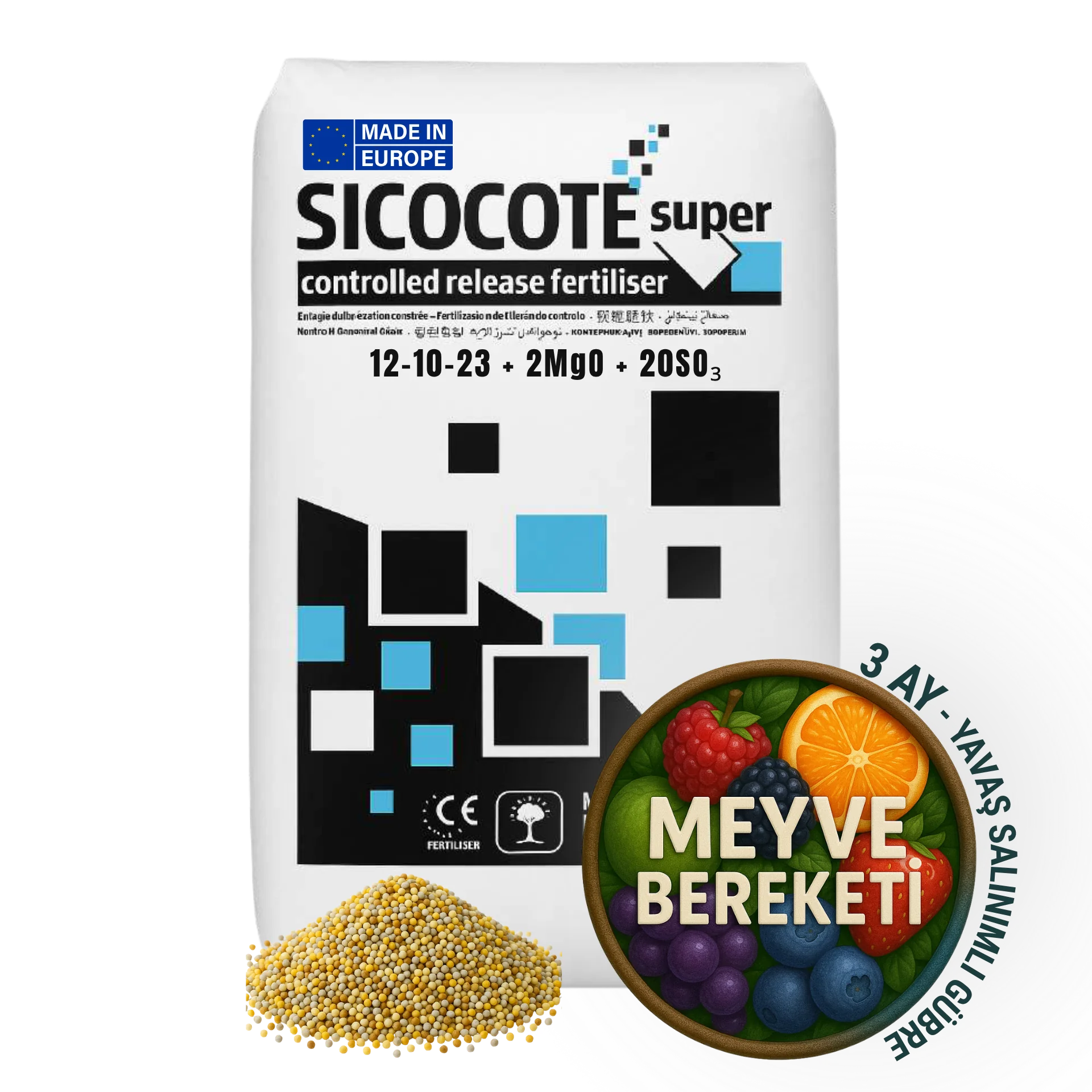 SICOCOTE Super CRF 12-10-23 + 2MgO + 20SO₃ | Kontrollü Salınımlı Granül Gübre | 25 KG | Made in EU