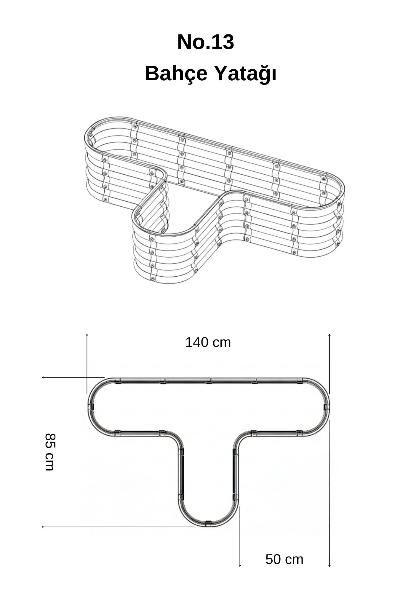 Şekilli bahçe yatağı No:13 bej – T formu 140x85x30 cm, bahçede sebze ekili kullanım