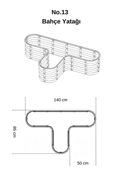 Şekilli bahçe yatağı No:13 bej – T formu 140x85x30 cm, bahçede sebze ekili kullanım