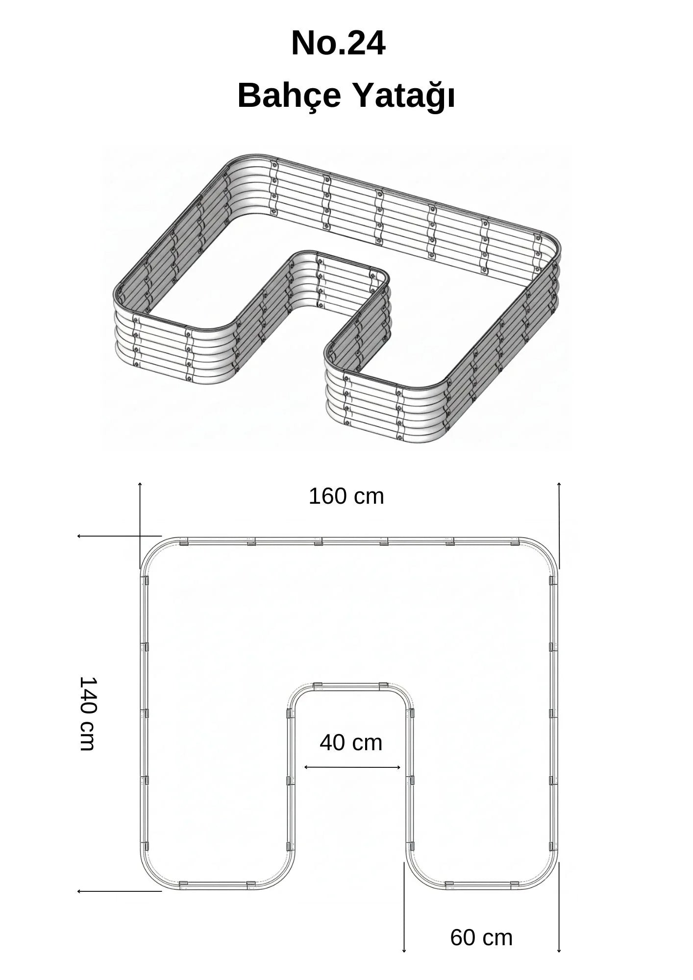Şekilli bahçe yatağı No:24 bej – U formu 165x140x30 cm, bahçede sebze ekili kullanım