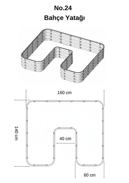 Şekilli bahçe yatağı No:24 bej – U formu 165x140x30 cm, bahçede sebze ekili kullanım