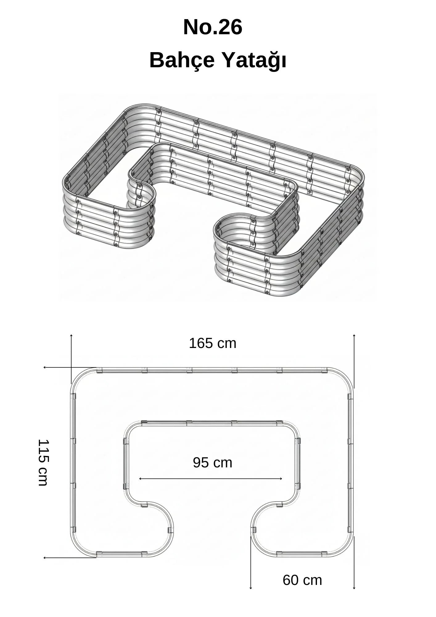 Şekilli bahçe yatağı No:26 bej – U formu 165x110x30 cm, bahçede sebze ekili kullanım