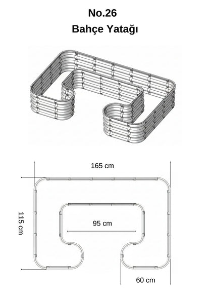 Şekilli bahçe yatağı No:26 bej – U formu 165x110x30 cm, bahçede sebze ekili kullanım
