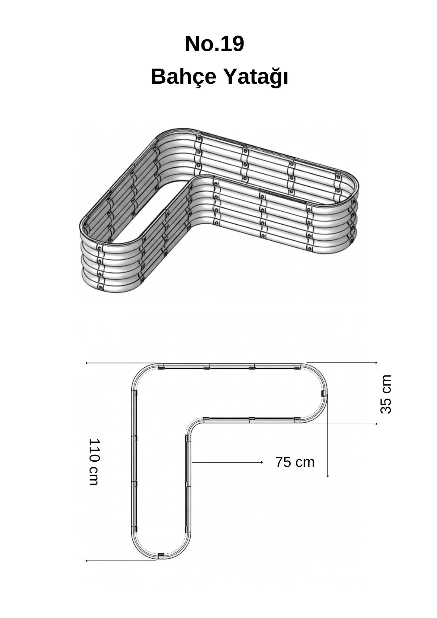 Şekilli bahçe yatağı No:19 bej – L formu 110x110x30 cm, bahçede sebze ekili kullanım