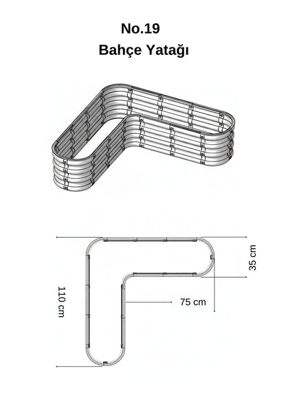 Şekilli bahçe yatağı No:19 bej – L formu 110x110x30 cm, bahçede sebze ekili kullanım