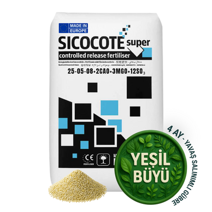 SICOCOTE® Super Kontrollü Salınımlı Gübre 25-5-8 + 2CaO + 3MgO + 12SO₃ | 3-4 Ay Etkili | Made in EU | 25Kg