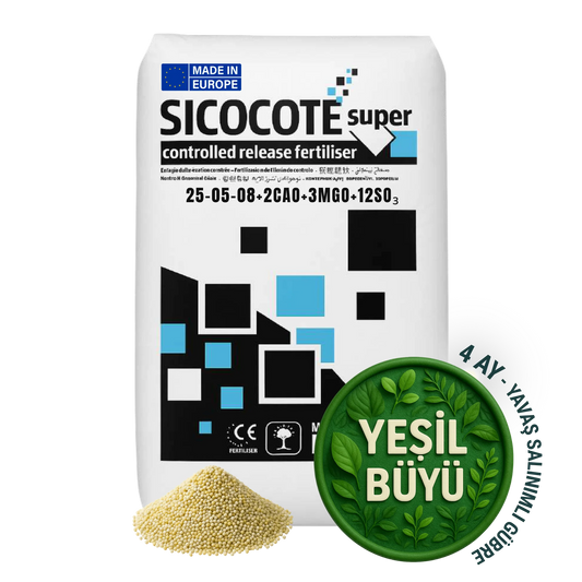SICOCOTE® Super Kontrollü Salınımlı Gübre 25-5-8 + 2CaO + 3MgO + 12SO₃ | 3-4 Ay Etkili | Made in EU | 25Kg