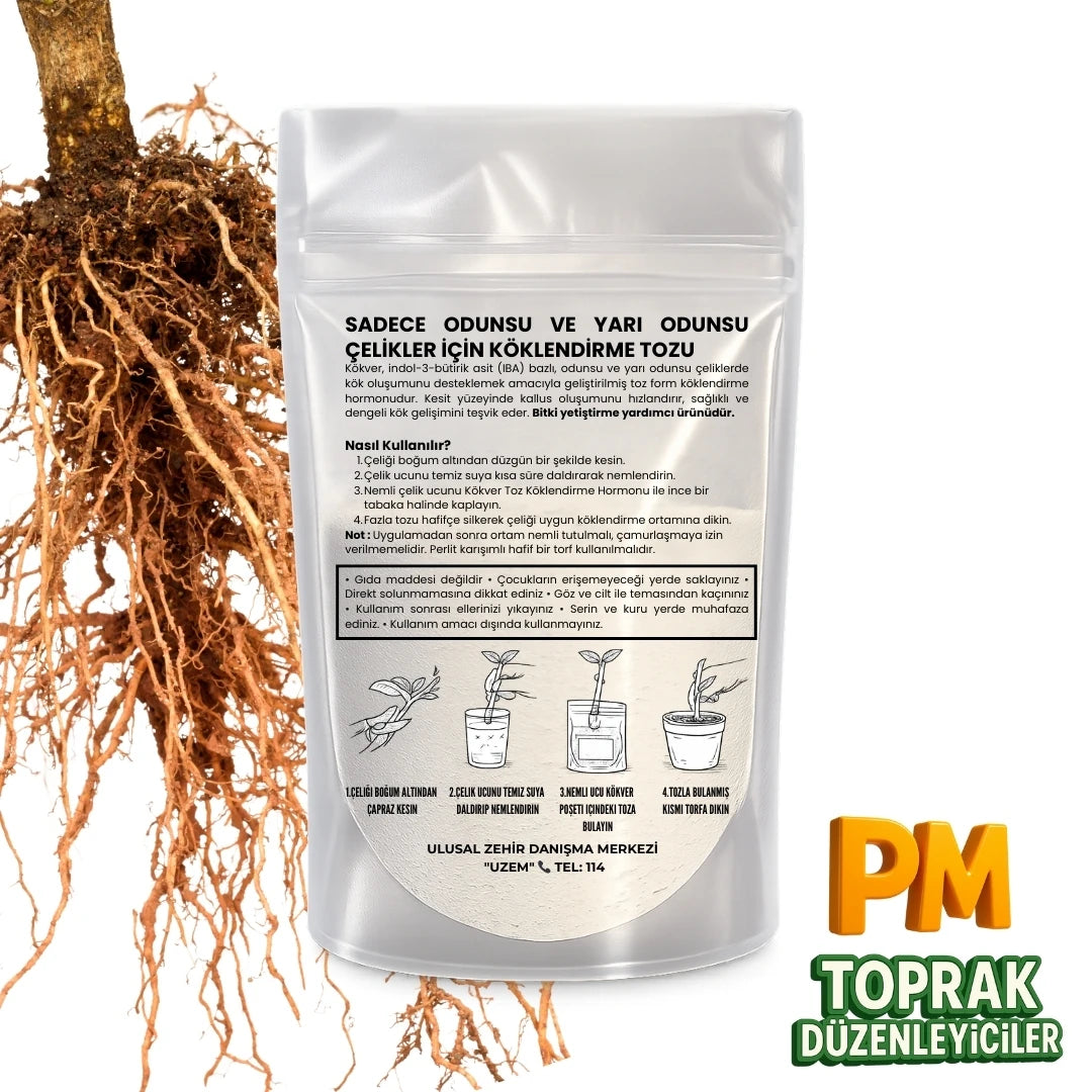 Kökver Toz Köklenme Hormonu 50gr | 8000 ppm - ürünün ambalaj ve kullanım görünümü 2
