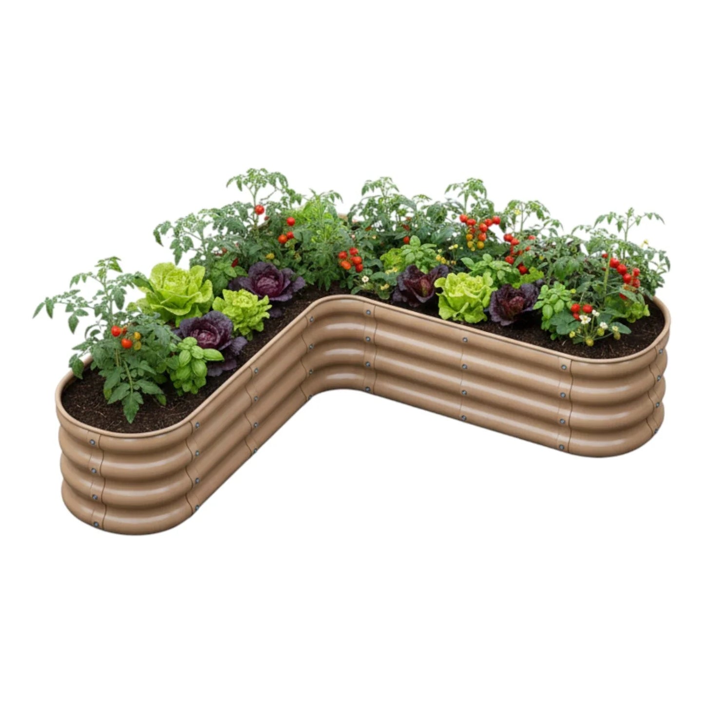 Şekilli bahçe yatağı No:19 bej – L formu 110x110x30 cm, bahçede sebze ekili kullanım
