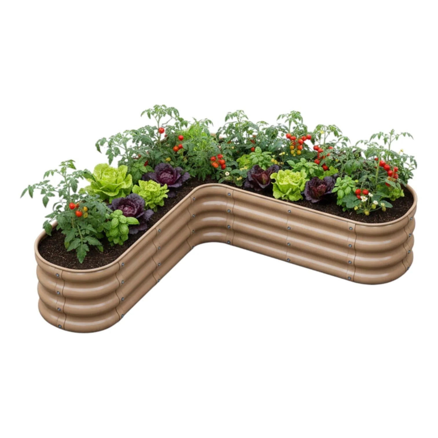 Şekilli bahçe yatağı No:19 bej – L formu 110x110x30 cm, bahçede sebze ekili kullanım