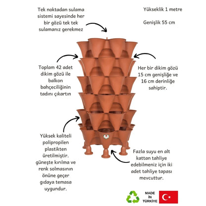 Yediveren bahçe kulesi – 42 gözlü dikey tarım kulesi, 55 cm genişlik