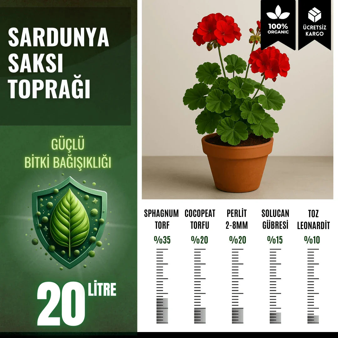 Sardunya (Pelargonium) Çiçeği İçin Özel Toprak Karışımı – 20 Litre