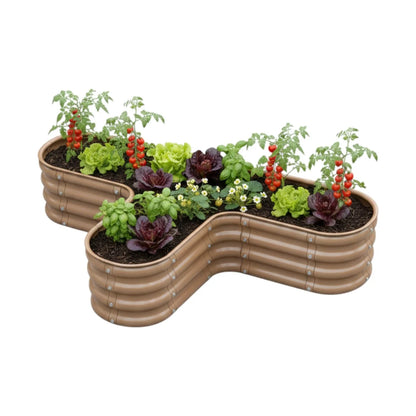 Şekilli bahçe yatağı No:13 bej – T formu 140x85x30 cm, bahçede sebze ekili kullanım