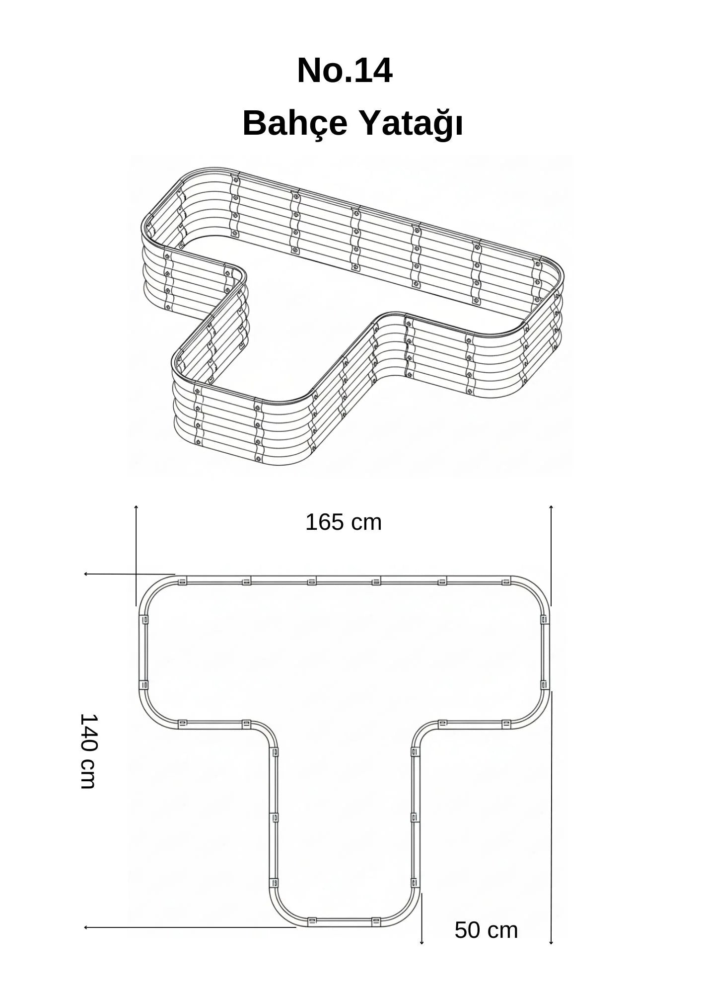 Şekilli bahçe yatağı No:14 bej – T formu 165x140x30 cm, bahçede sebze ekili kullanım