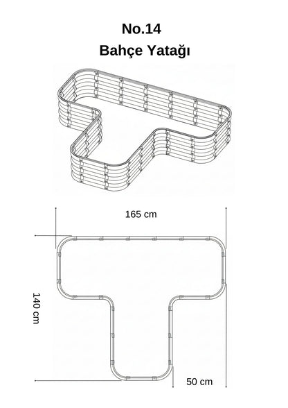 Şekilli bahçe yatağı No:14 bej – T formu 165x140x30 cm, bahçede sebze ekili kullanım