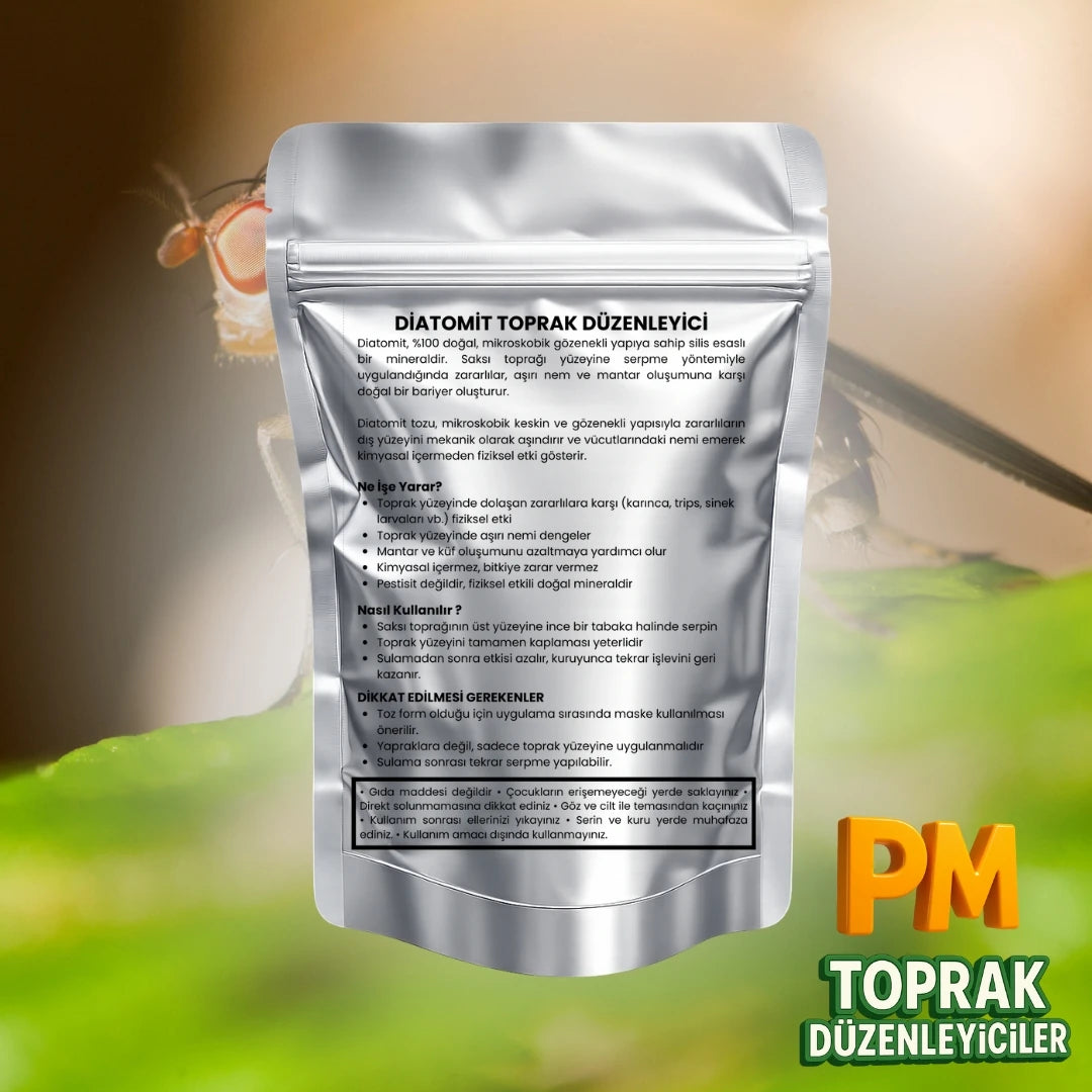 Saksı Zararlıları Önleyici Mineral | %100 Doğal Toprak Üstü Serpme Toz 25 g - paketli toprak karışımı görseli 2