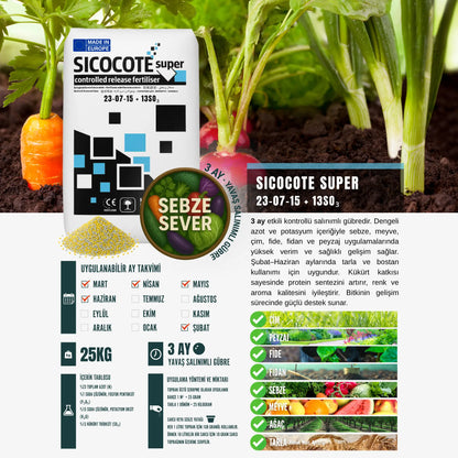 SICOCOTE Super CRF 23-07-15 + 13SO₃ | Kontrollü Salınımlı Granül Gübre | 25 KG | Made in EU