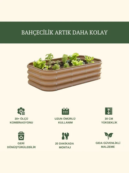 Bahçe yatağı çiçeklik No:1V2 bej – 85x35x30 cm, terasta çiçek ekili kullanım