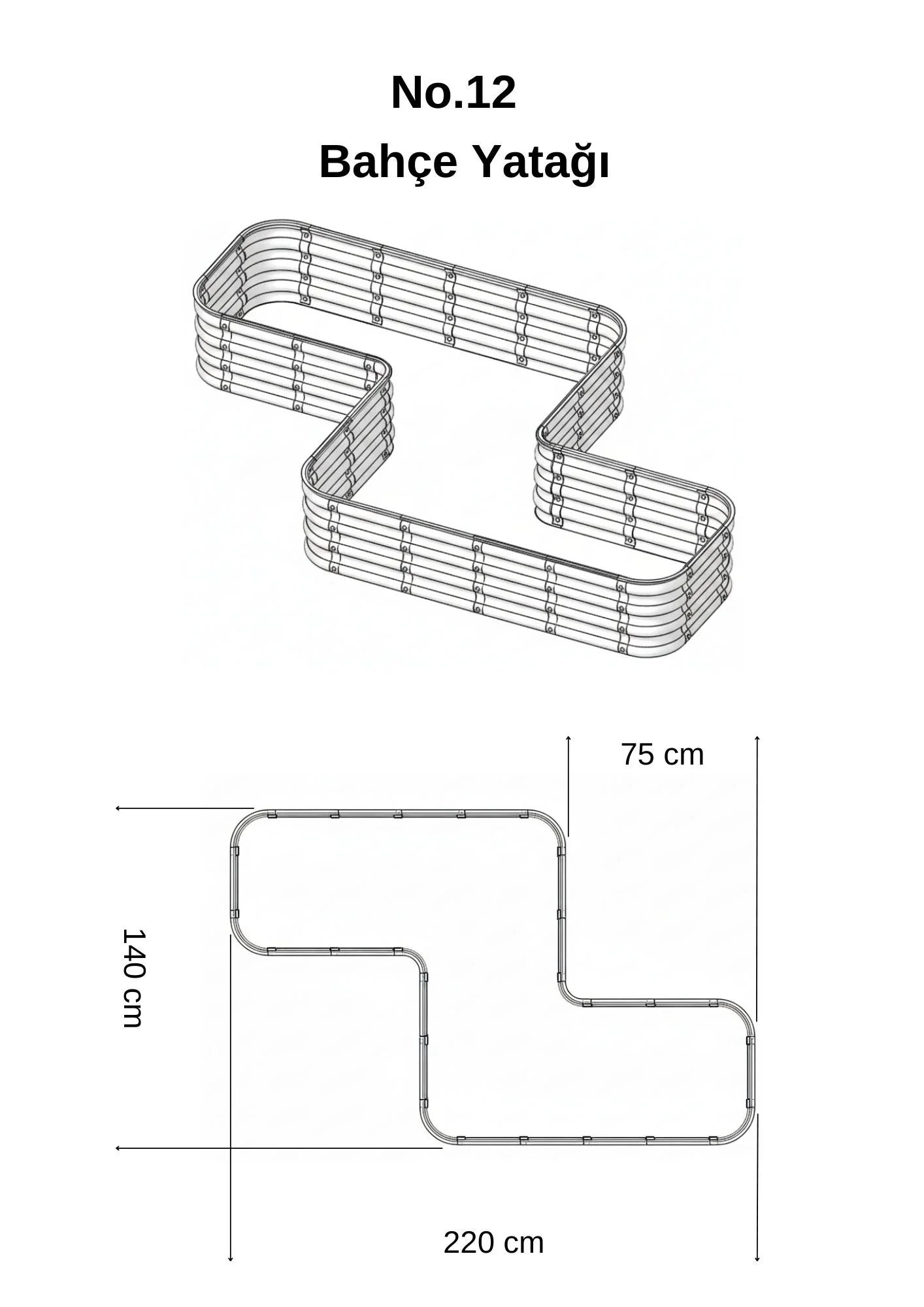 Şekilli bahçe yatağı No:12 bej – Z formu 220x140x30 cm, bahçede sebze ekili kullanım