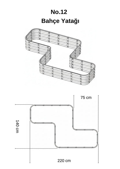 Şekilli bahçe yatağı No:12 bej – Z formu 220x140x30 cm, bahçede sebze ekili kullanım