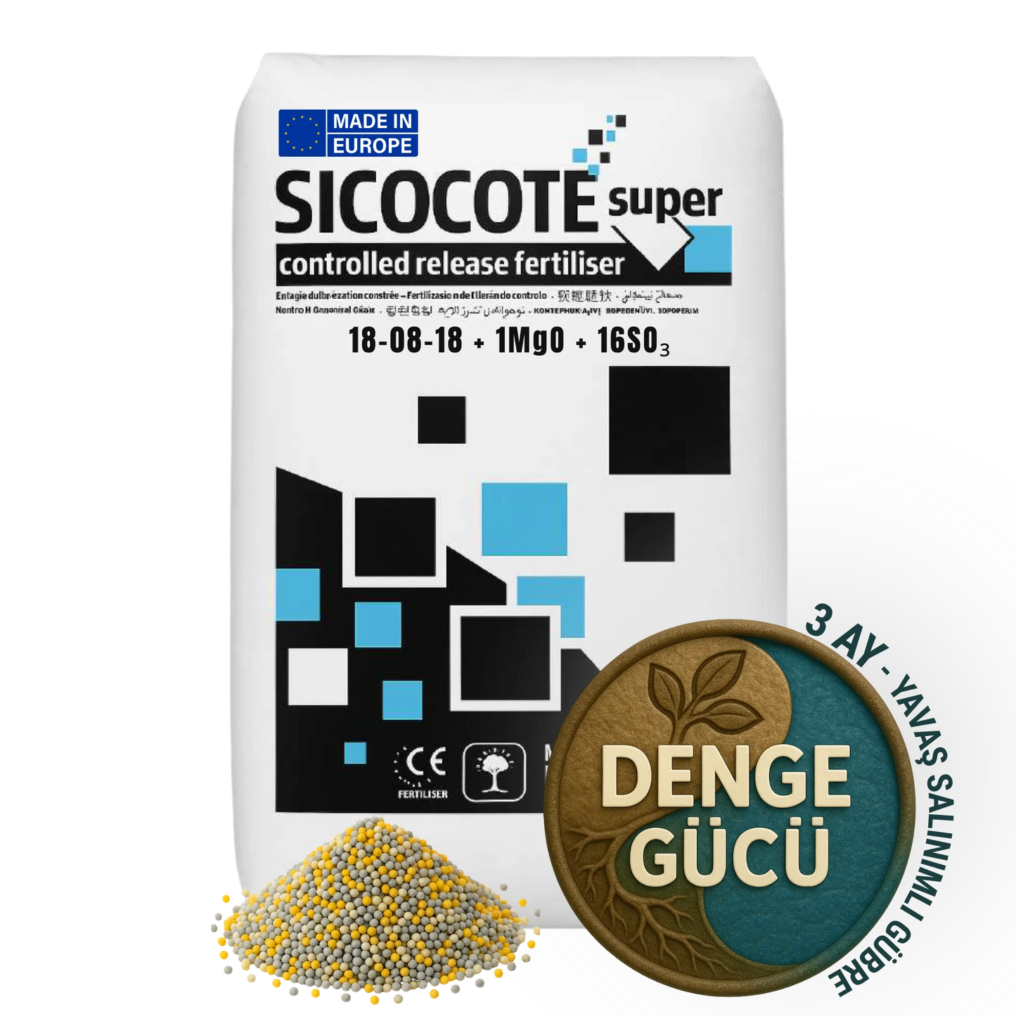 SICOCOTE Super CRF 18-08-18+1MgO+16SO₃ | Kontrollü Salınımlı Granül Gübre | 25 KG | Made in EU