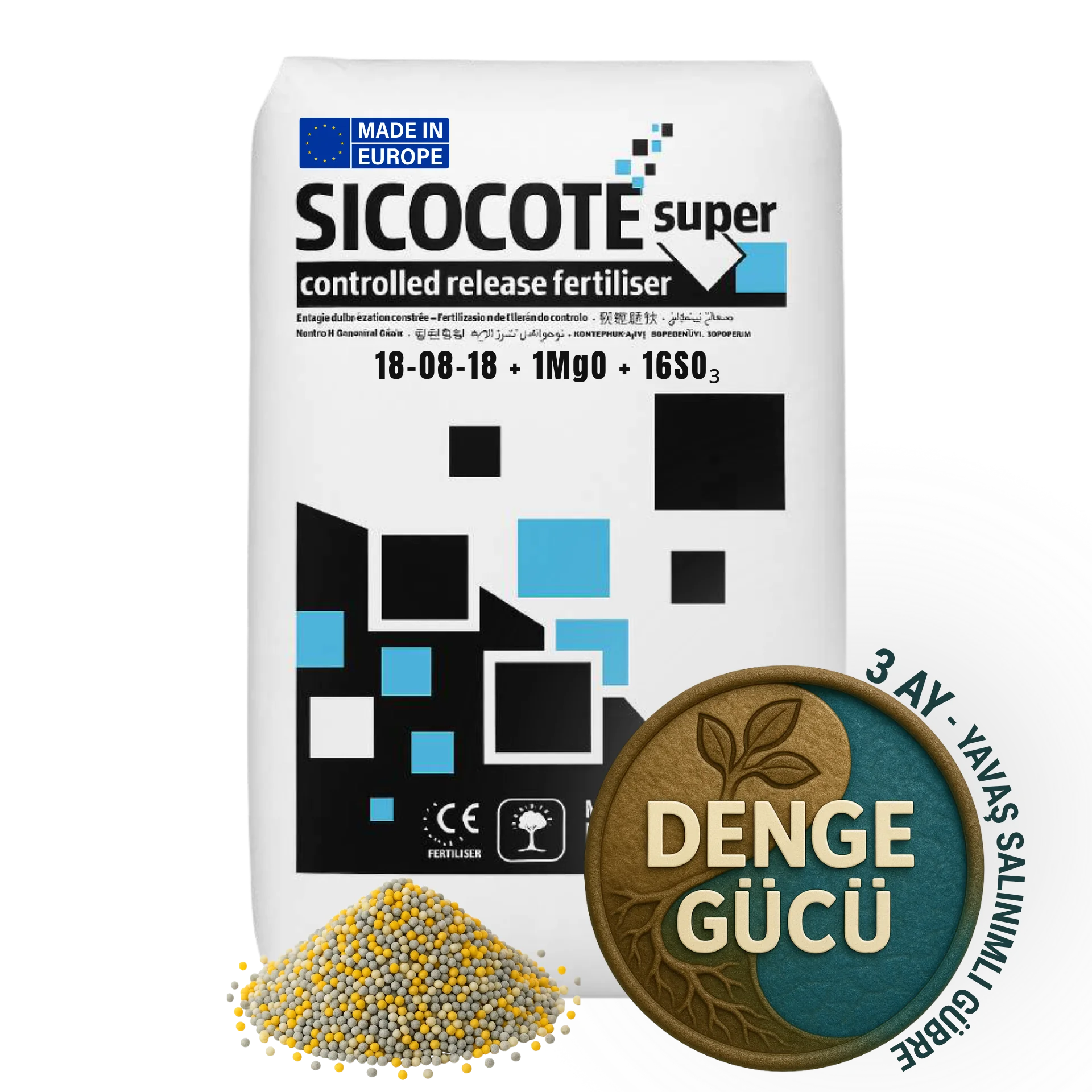 SICOCOTE Super CRF 18-08-18+1MgO+16SO₃ | Kontrollü Salınımlı Granül Gübre | 25 KG | Made in EU