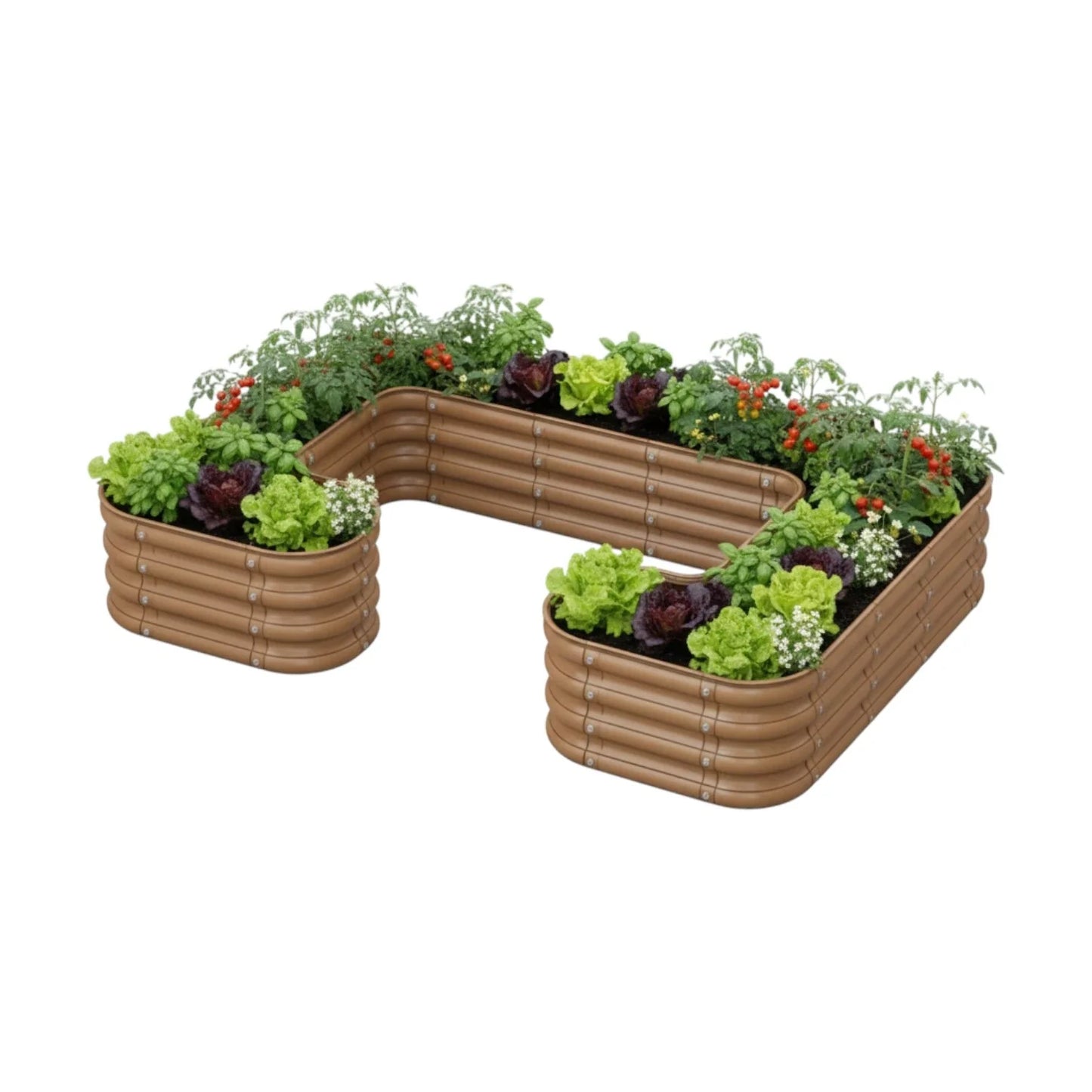 Şekilli bahçe yatağı No:26 bej – U formu 165x110x30 cm, bahçede sebze ekili kullanım