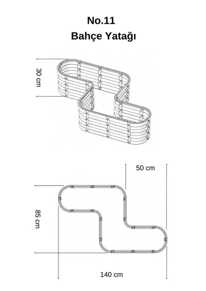 Şekilli bahçe yatağı No:11 bej – Z formu 140x85x30 cm, bahçede sebze ekili kullanım