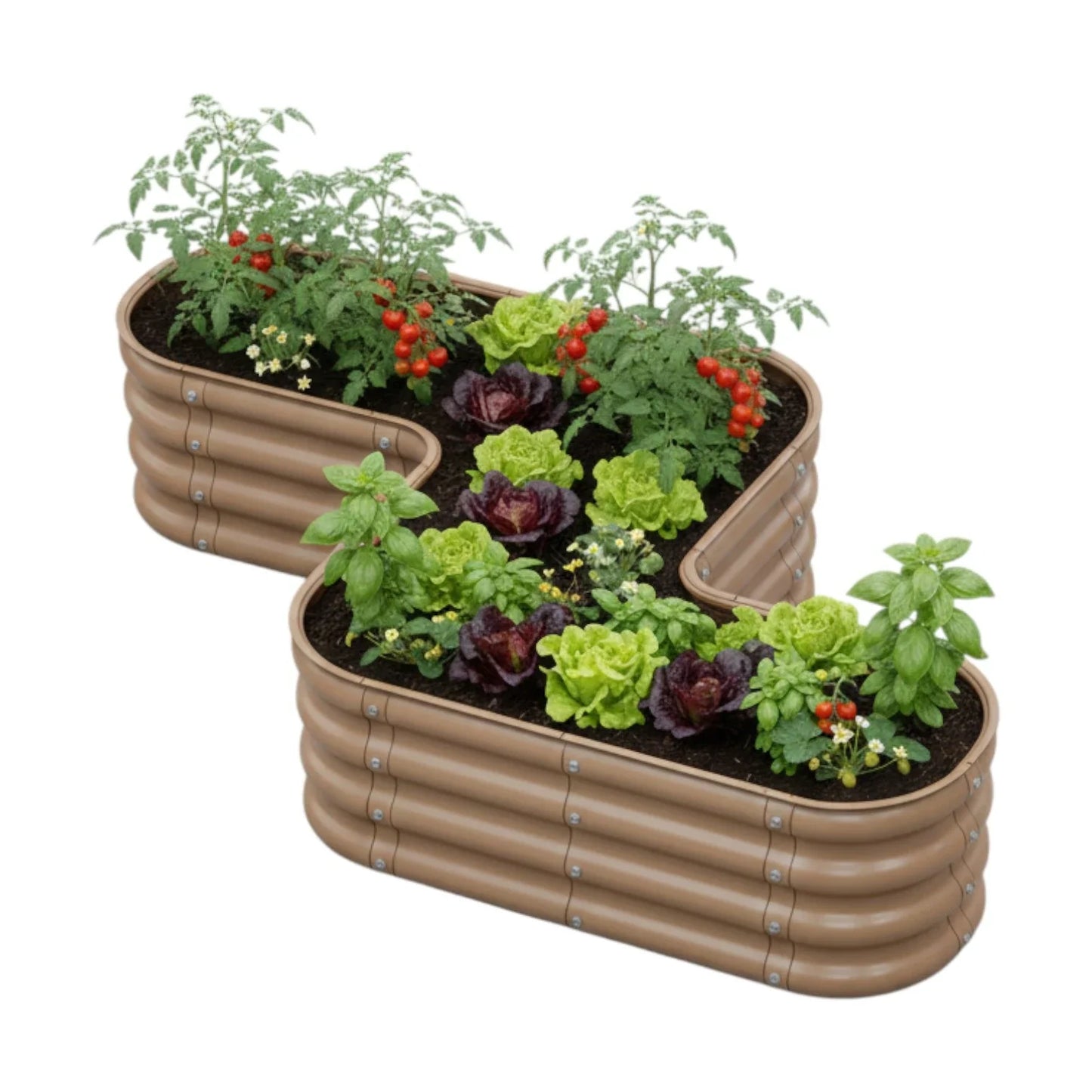 Şekilli bahçe yatağı No:11 bej – Z formu 140x85x30 cm, bahçede sebze ekili kullanım