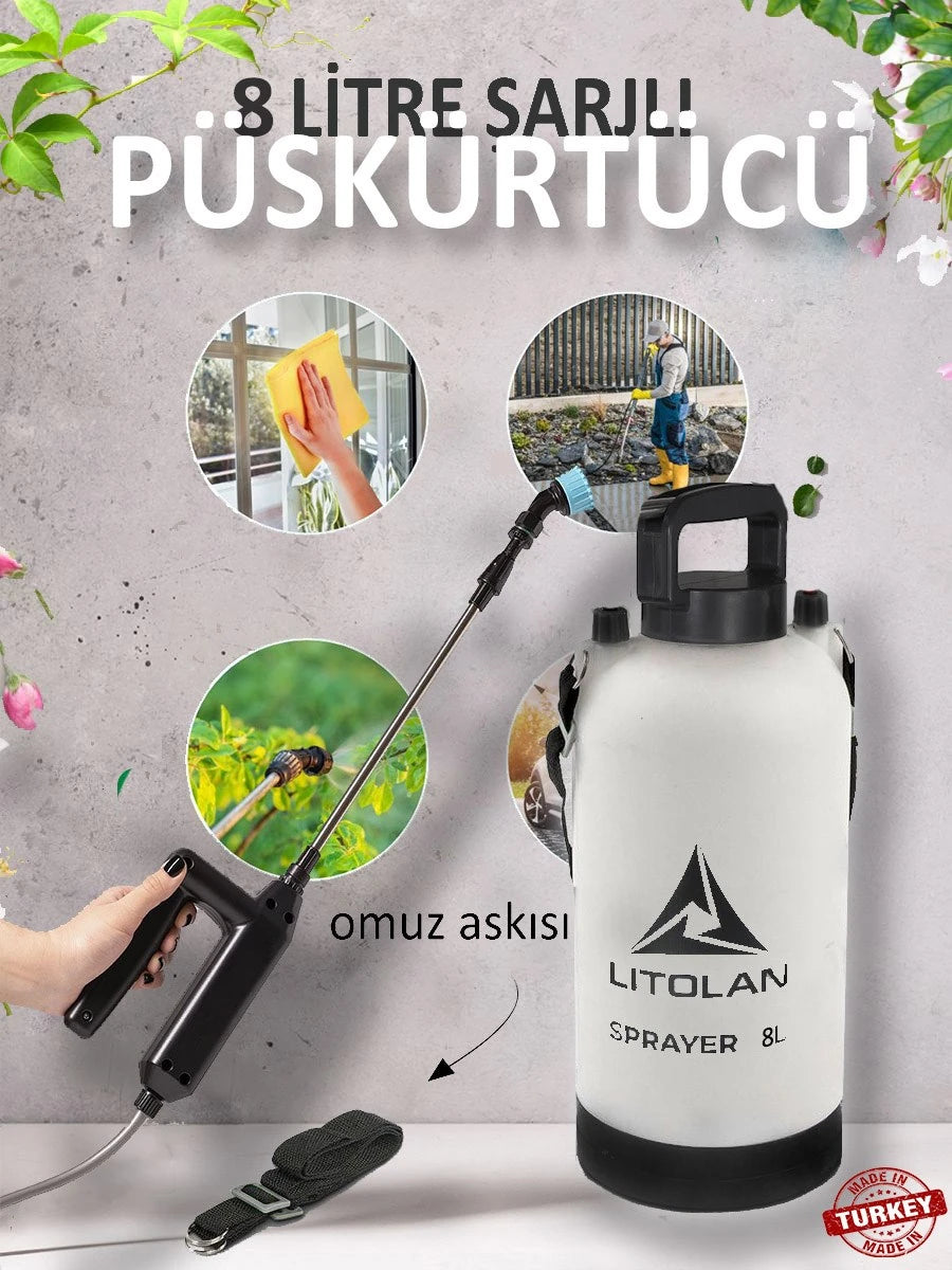 LITOLAN 8 L Elektrikli Pompa, Şarjlı Püskürtücü (3 Başlık)