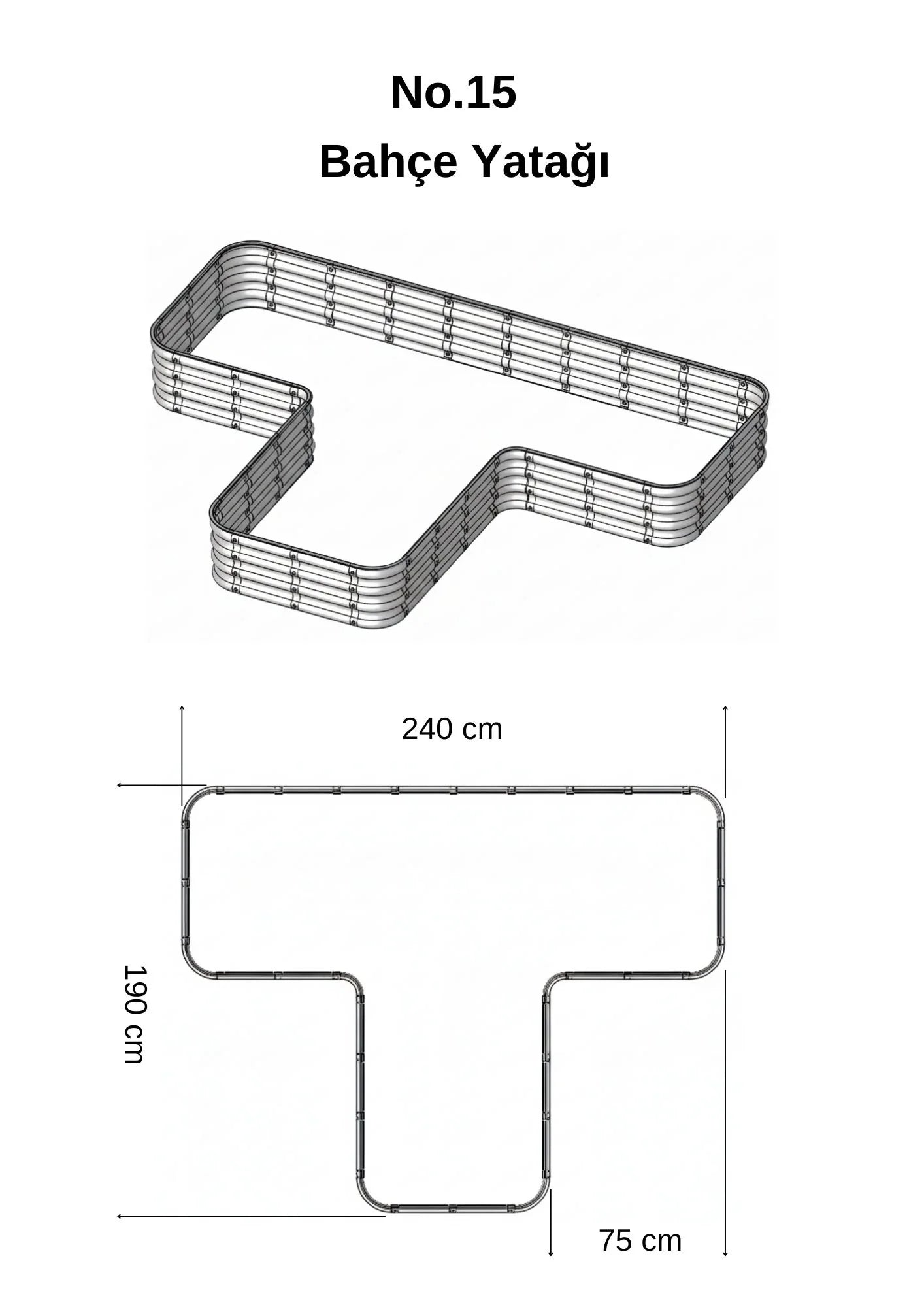 Şekilli bahçe yatağı No:15 bej – T formu 240x190x30 cm, bahçede sebze ekili kullanım